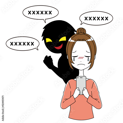 危険な話をする悪人とスマホを持った女性の素材