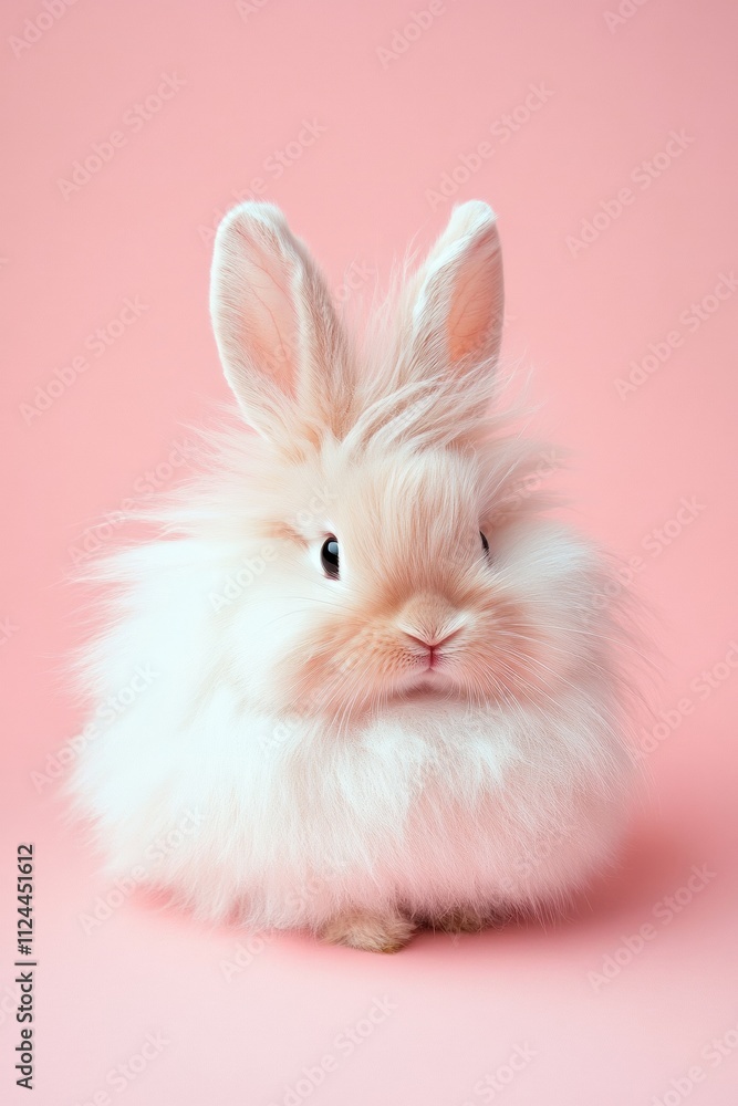 Fluffy White Bunny with Pink Background: Adorable Cute Rabbit Portrait for Easter, Pet Inspiration, and Spring Decor Ideas Fluffy White Bunny with Pink Background: Adorable Cute Rabbit Portrait for Easter, Pet Inspiration, and Spring Decor Ideas