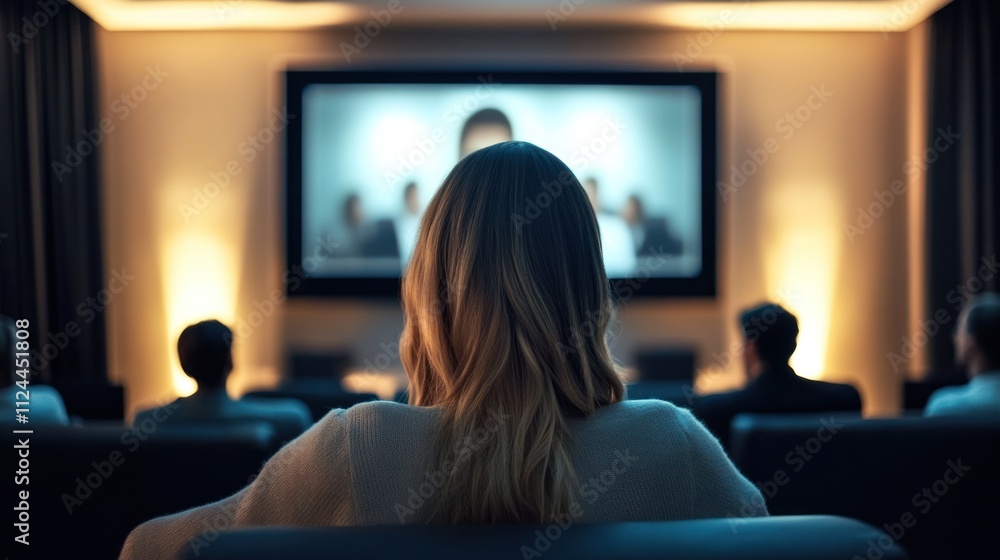 Naklejka premium Audience watching a presentation on a large screen 