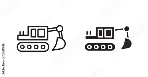 Excavator icon set in Thin line black color.