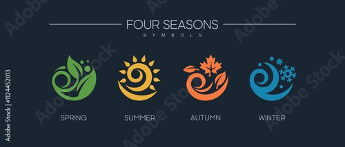 Four seasons summer autumn winter spring icon set vector logo