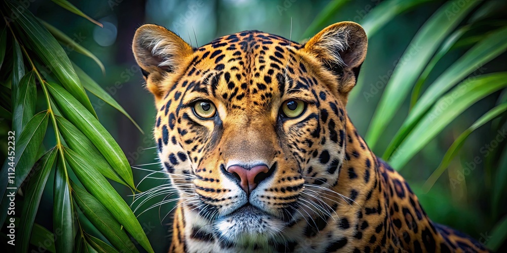 Obraz premium Close up drawing of a leopard's face in a jungle , leopard, face, wild, animal, feline, predator, nature, wildlife