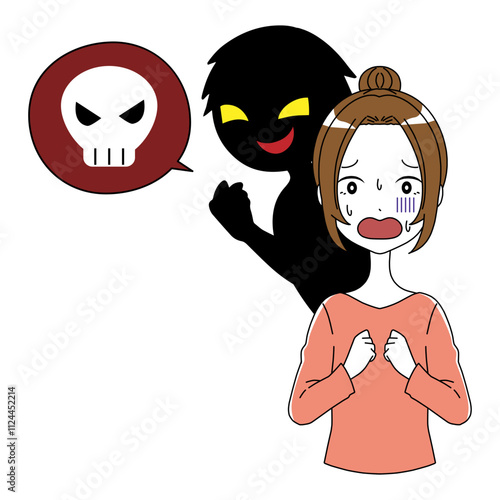 危険な話をする悪人と焦る女性
