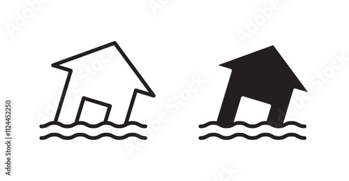 Flood icon set in Thin line black color.