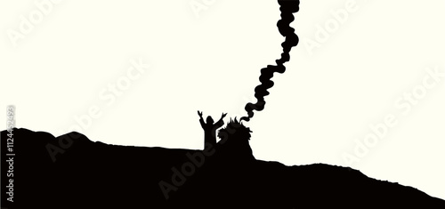 Vector drawing. Noah Offers a Sacrifice to God