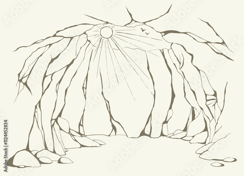Vector drawing. Underground pit cave