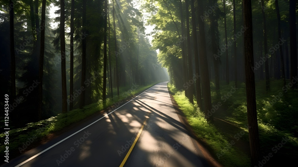 Obraz premium Road in the green forest 