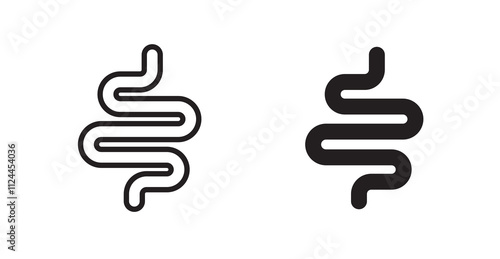 Intestines icon set in Thin line black color.