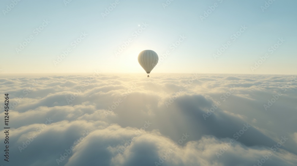 Hot air balloon soaring above clouds at sunrise. Hot air balloon soaring above clouds at sunrise.