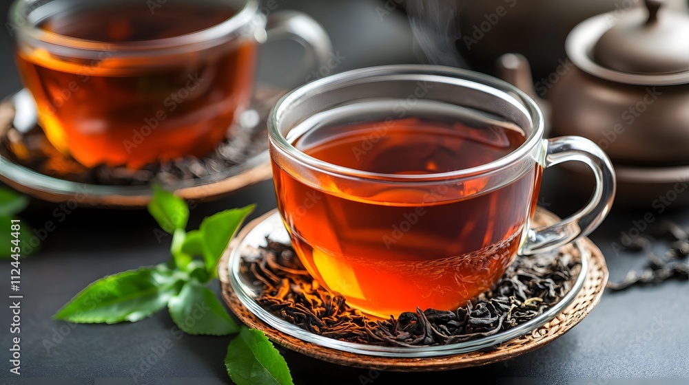 Two Cups Of Hot Tea With Tea Leaves Two Cups Of Hot Tea With Tea Leaves