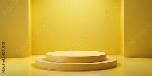 Yellow podium with pastel color scheme perfect for showcasing products at presentations or events, showcase