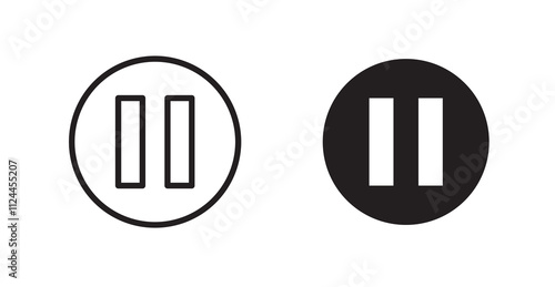 Pause button icon set in Thin line black color.