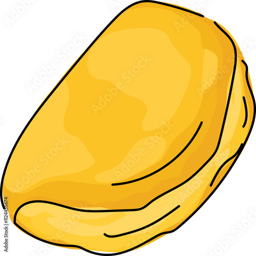 Cartoon illustration of a fluffy golden omelette with soft texture.