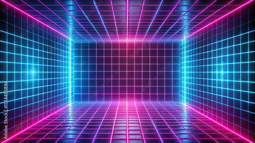 Mesmerizing grid shines in pink and blue neon lights against dark backdrop, neon lights, grid, pink, blue, mesmerizing Mesmerizing grid shines in pink and blue neon lights against dark backdrop, neon lights, grid, pink, blue, mesmerizing