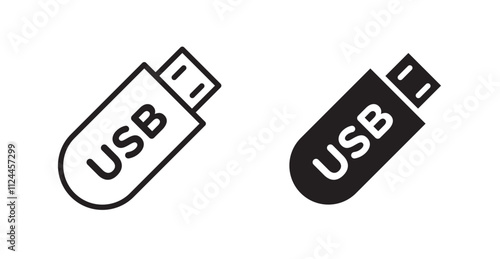 usb drive icon set in Thin line black color.