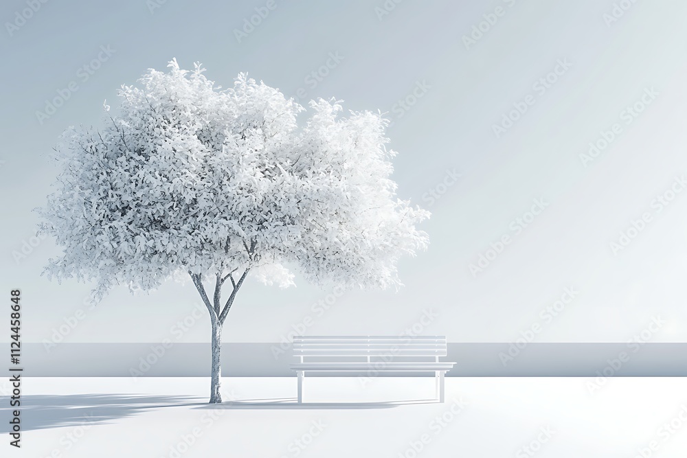 Fototapeta premium Snowy trees stand tall against a vast winter landscape