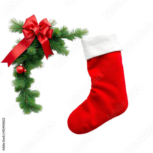 red Christmas stockings with white tops, isolated on a white (transparent) background.