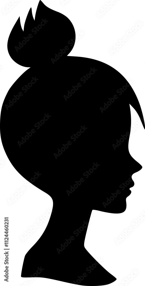 Portrait of a female head in profile. Black silhouette on a white background. Vector images. Portrait of a female head in profile. Black silhouette on a white background. Vector images.