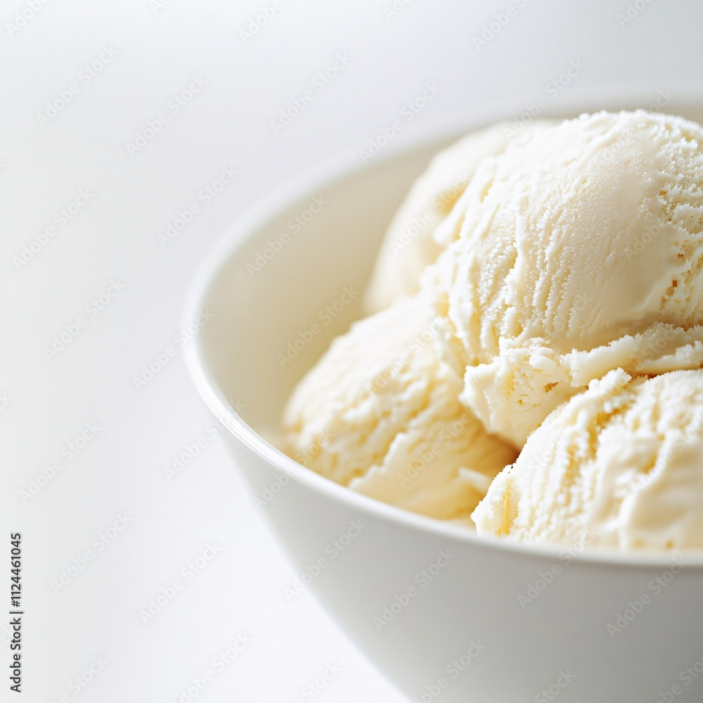 Vanilla Ice Cream Scoops in Elegant White Ceramic Bowl Vanilla Ice Cream Scoops in Elegant White Ceramic Bowl