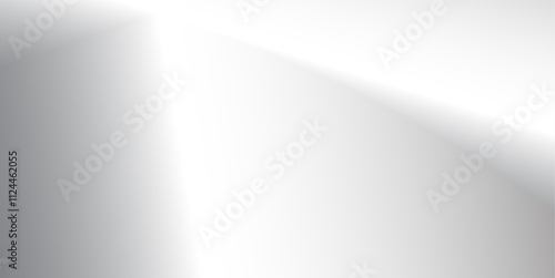 Silver mirror surface. Effect of metal sheen. Chrome abstract background. Steel foil material. Glass window. White grey gradient with glossy effect. Vector realistic illustration