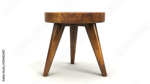 Stylish wooden stool with tapered legs on white. photo