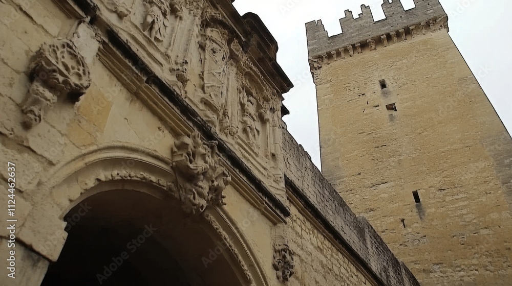 Fototapeta premium Majestic Gothic Architecture of a Historic Castle Entrance