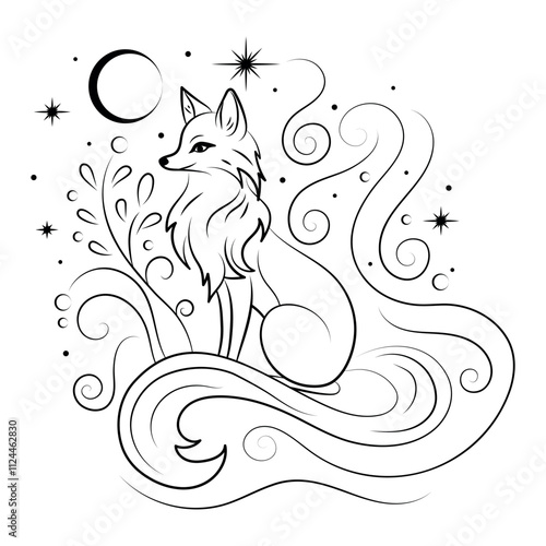 Abstract linear drawing in the form of a fox