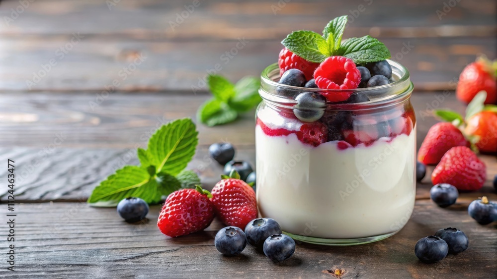 Natural yogurt with mixed berries in a glass jar, yogurt, natural, healthy, food, dairy, jar, glass, fruits Natural yogurt with mixed berries in a glass jar, yogurt, natural, healthy, food, dairy, jar, glass, fruits