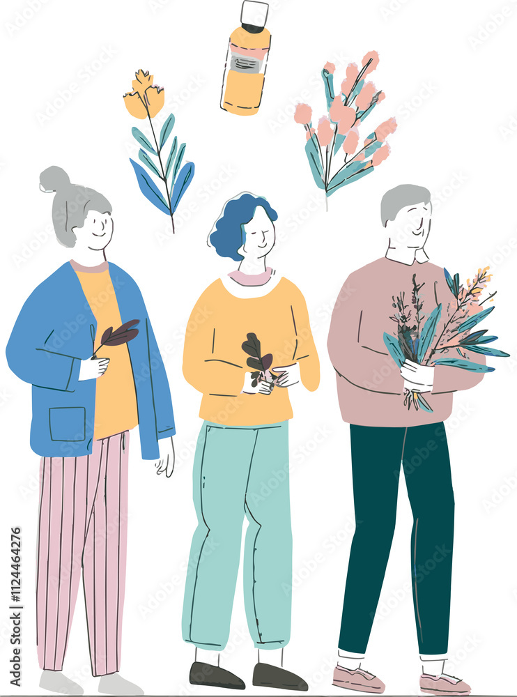 Minimalist Illustration of Three Friends in Casual Standing Together Nordic Scandinavian style Minimalist Illustration of Three Friends in Casual Standing Together Nordic Scandinavian style