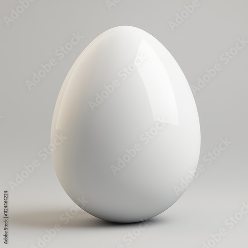 Fototapeta Naklejka Na Ścianę i Meble -  3d mockup of blank white Easter egg. Single glossy egg sitting on plain surface, simple light gray background. Blank rendered Easter egg template
