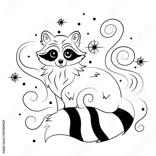 Linear drawing of a raccoon on a white background