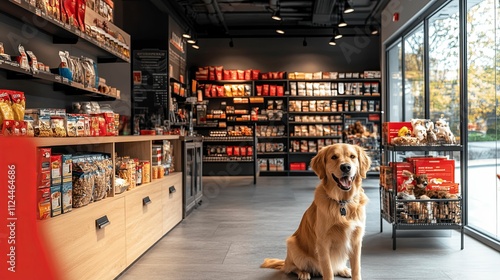Golden Retriever Poses in Pet Food Store Aisle