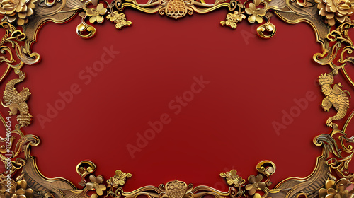 Golden Dragon Frame: Ornate gold frame with dragons and floral motifs on a rich red background. Perfect for adding a touch of elegance and tradition to your designs. 