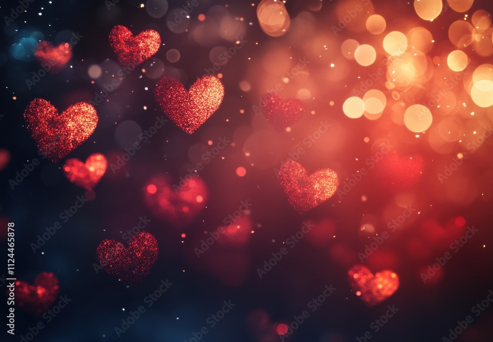 Sparkling Red Hearts Floating Over a Dreamy Background of Soft Bokeh Lights for Romantic and Celebratory Themes Sparkling Red Hearts Floating Over a Dreamy Background of Soft Bokeh Lights for Romantic and Celebratory Themes