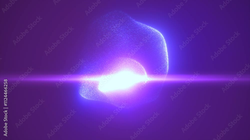 Glowing purple particles creating a floating sphere shape with intense ...