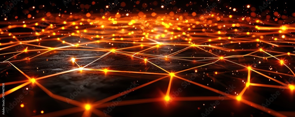 Abstract glowing network with orange lights on dark background Abstract glowing network with orange lights on dark background
