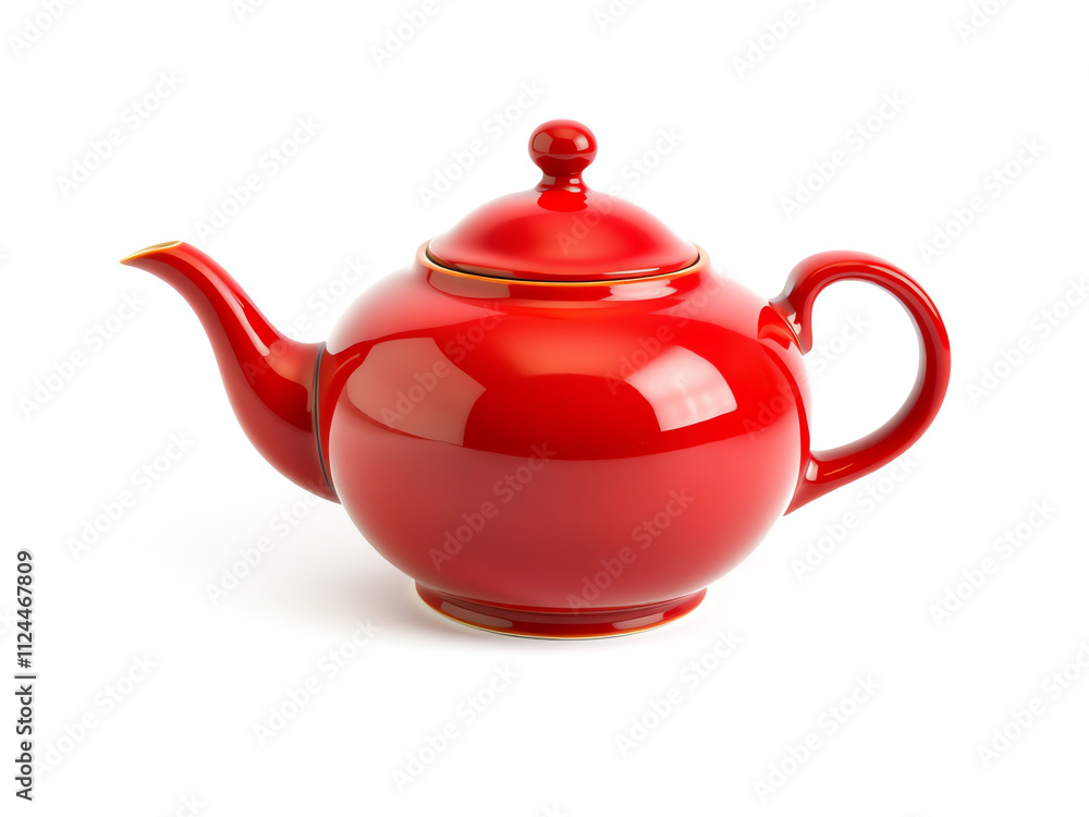 Red tea pot placed elegantly on a clean white background, showcasing its vibrant color and smooth design. Red tea pot placed elegantly on a clean white background, showcasing its vibrant color and smooth design.
