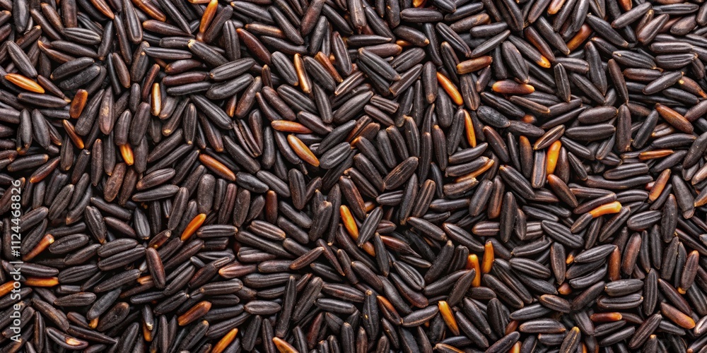 Top view of raw wild black rice , black, rice, wild, grain, uncooked, organic, food, ingredient, healthy, natural, Asian Top view of raw wild black rice , black, rice, wild, grain, uncooked, organic, food, ingredient, healthy, natural, Asian