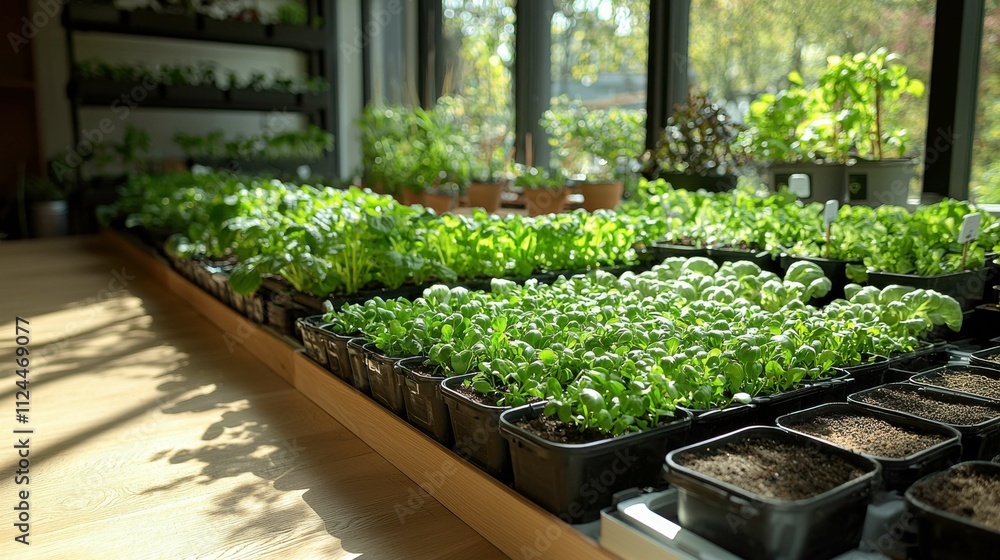 This image showcases a diverse array of green plants in pots, set in a bright indoor space, highlighting sustainability and eco-friendly living. This image showcases a diverse array of green plants in pots, set in a bright indoor space, highlighting sustainability and eco-friendly living.