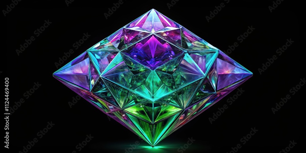 Surreal render abstract art of alien fractal diamond crystal with emerald green, purple Surreal render abstract art of alien fractal diamond crystal with emerald green, purple