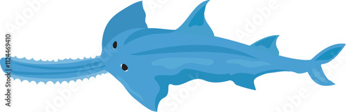 Cartoon Sawfish with Serrated Rostrum.