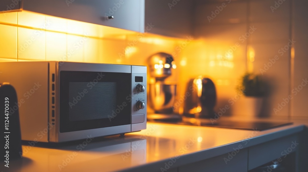 Modern Kitchen with Microwave and Soft Lighting Modern Kitchen with Microwave and Soft Lighting