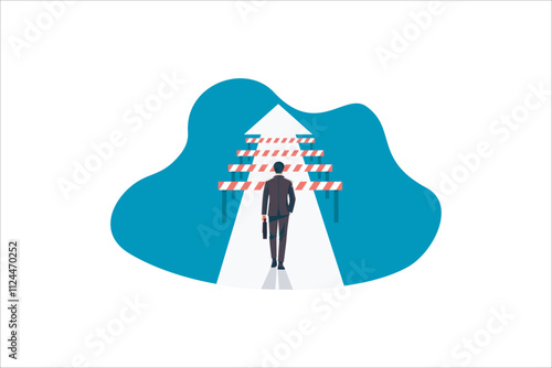 Illustration businessman overcoming challenge and obstacle concept. Vector illustration.
