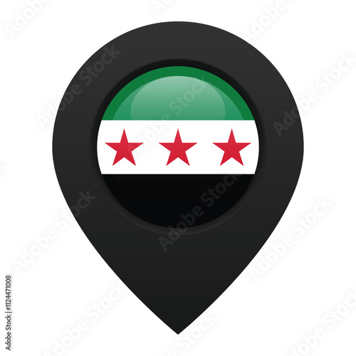 Location pin with Syrian flag icon. Black location marker isolated on white background