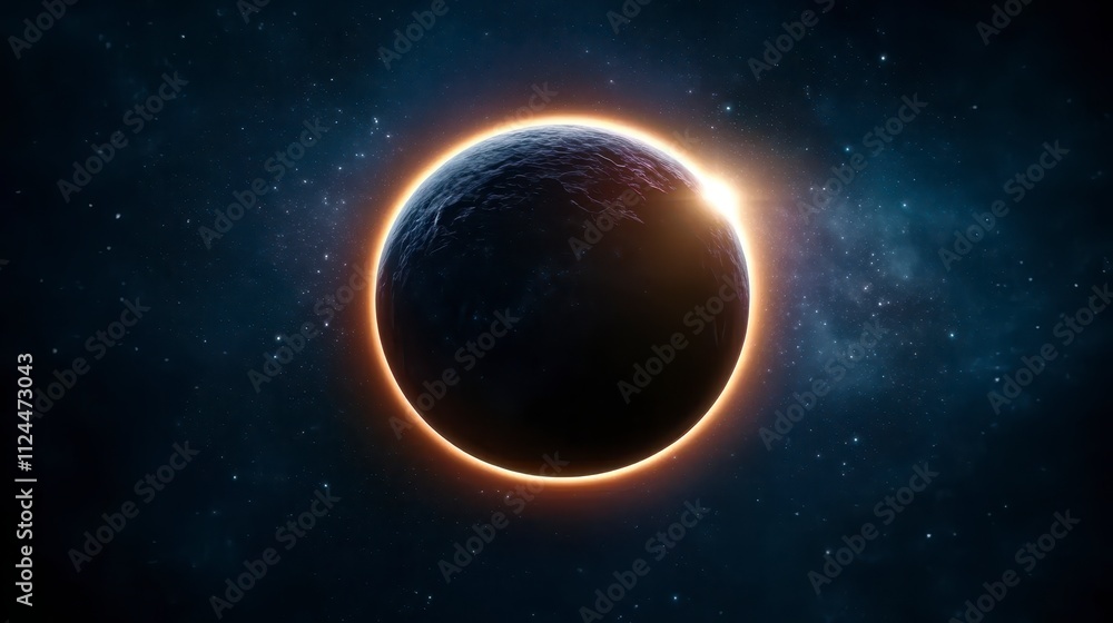 Fototapeta premium Cosmic Eclipse Planet Silhouette Starry Night Space Background