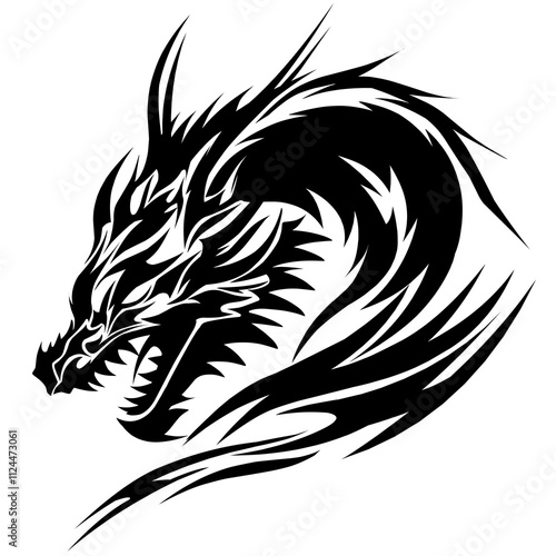 Tribal dragon tattoo design illustration