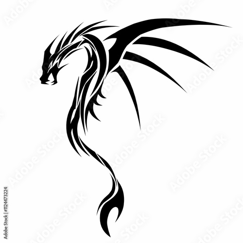 Tribal dragon tattoo design illustration