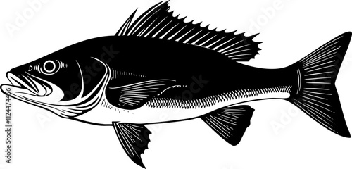 A detailed illustration of a fish, showcasing its fins and scales, ideal for educational or culinary contexts.