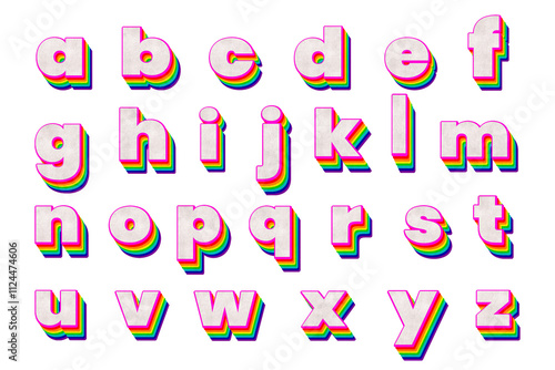 Layered A-Z alphabet png set lowercase letters rainbow font