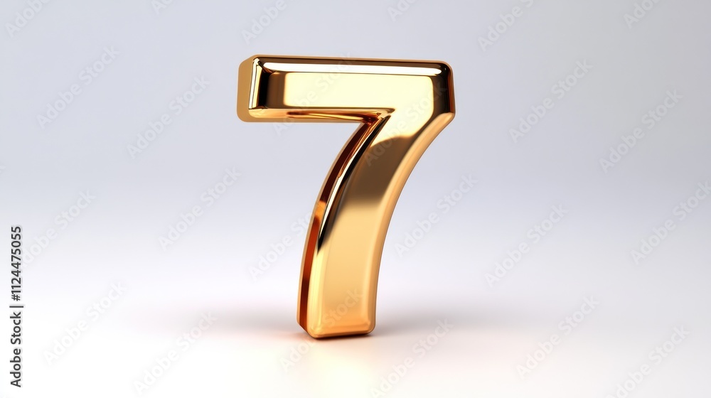 Shiny golden number seven on a white background Shiny golden number seven on a white background